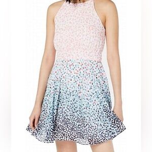 Maison Jules Sleeveless Halter Pink & Turquoise Mini Dress Size 8
